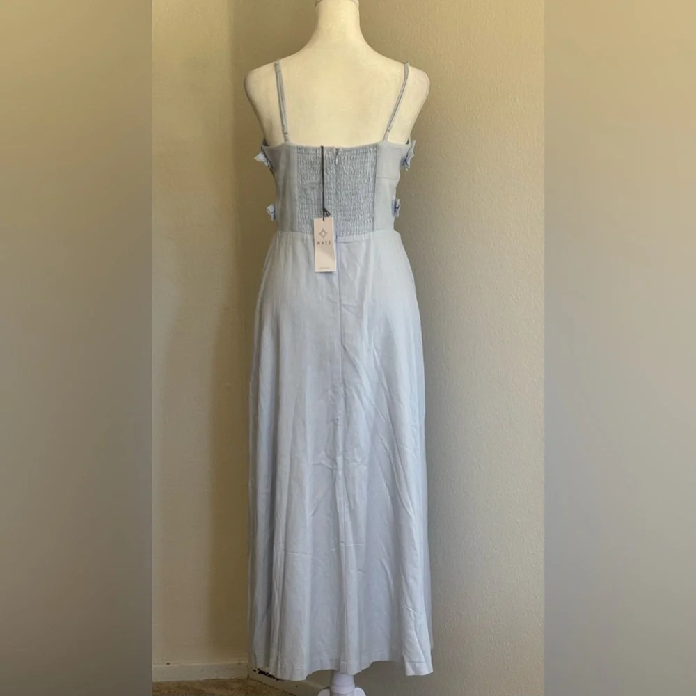 Wayf Women’s Sleeveless Linen Light Blue Midi Dress - Picture 3 of 5